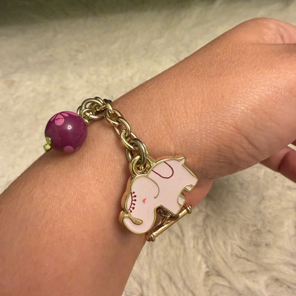 Gold Charm Bracelet with Butterfly & elephant Charms and gold hoop earrings - Picture 6 of 7